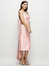 Side View Thumbnail - Rose - PANTONE Rose Quartz Scoop Neck Corset Satin Midi Dress with Floor-Length Bow Tails