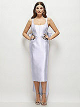 Front View Thumbnail - Silver Dove Scoop Neck Corset Satin Midi Dress with Floor-Length Bow Tails