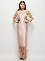 Front View Thumbnail - Toasted Sugar Scoop Neck Corset Satin Midi Dress with Floor-Length Bow Tails