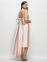Rear View Thumbnail - Toasted Sugar Scoop Neck Corset Satin Midi Dress with Floor-Length Bow Tails