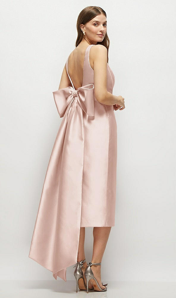 Back View - Toasted Sugar Scoop Neck Corset Satin Midi Dress with Floor-Length Bow Tails