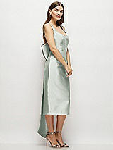Side View Thumbnail - Willow Green Scoop Neck Corset Satin Midi Dress with Floor-Length Bow Tails