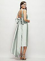 Rear View Thumbnail - Willow Green Scoop Neck Corset Satin Midi Dress with Floor-Length Bow Tails