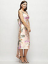Side View Thumbnail - Butterfly Botanica Pink Sand Floral Scoop Neck Corset Satin Midi Dress with Floor-Length Bow Tails
