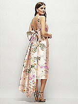 Rear View Thumbnail - Butterfly Botanica Pink Sand Floral Scoop Neck Corset Satin Midi Dress with Floor-Length Bow Tails