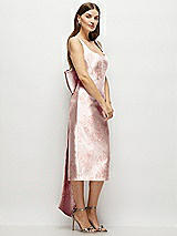 Side View Thumbnail - Bow And Blossom Print Floral Scoop Neck Corset Satin Midi Dress with Floor-Length Bow Tails