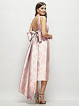 Rear View Thumbnail - Bow And Blossom Print Floral Scoop Neck Corset Satin Midi Dress with Floor-Length Bow Tails