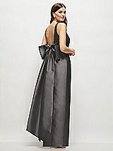 Front View Thumbnail - Caviar Gray Scoop Neck Corset Satin Maxi Dress with Floor-Length Bow Tails