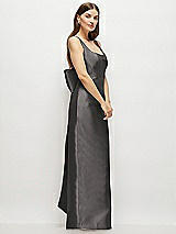Side View Thumbnail - Caviar Gray Scoop Neck Corset Satin Maxi Dress with Floor-Length Bow Tails