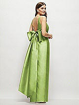 Front View Thumbnail - Mojito Scoop Neck Corset Satin Maxi Dress with Floor-Length Bow Tails