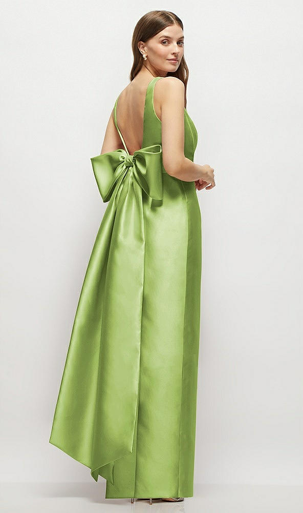 Front View - Mojito Scoop Neck Corset Satin Maxi Dress with Floor-Length Bow Tails