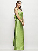 Side View Thumbnail - Mojito Scoop Neck Corset Satin Maxi Dress with Floor-Length Bow Tails