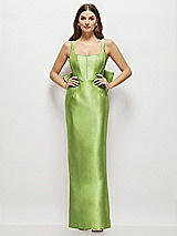 Rear View Thumbnail - Mojito Scoop Neck Corset Satin Maxi Dress with Floor-Length Bow Tails