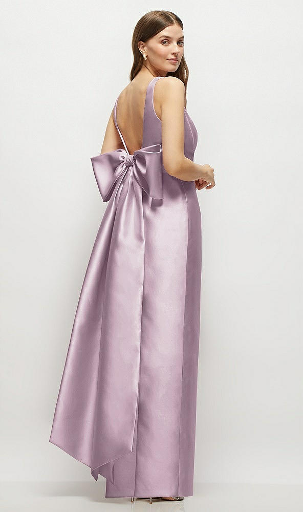 Front View - Suede Rose Scoop Neck Corset Satin Maxi Dress with Floor-Length Bow Tails