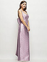 Side View Thumbnail - Suede Rose Scoop Neck Corset Satin Maxi Dress with Floor-Length Bow Tails