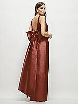 Front View Thumbnail - Auburn Moon Scoop Neck Corset Satin Maxi Dress with Floor-Length Bow Tails
