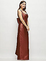 Side View Thumbnail - Auburn Moon Scoop Neck Corset Satin Maxi Dress with Floor-Length Bow Tails