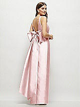 Front View Thumbnail - Ballet Pink Scoop Neck Corset Satin Maxi Dress with Floor-Length Bow Tails
