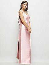 Side View Thumbnail - Ballet Pink Scoop Neck Corset Satin Maxi Dress with Floor-Length Bow Tails