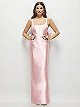 Rear View Thumbnail - Ballet Pink Scoop Neck Corset Satin Maxi Dress with Floor-Length Bow Tails