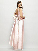Front View Thumbnail - Blush Scoop Neck Corset Satin Maxi Dress with Floor-Length Bow Tails