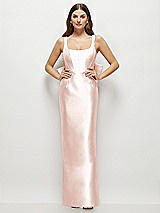 Rear View Thumbnail - Blush Scoop Neck Corset Satin Maxi Dress with Floor-Length Bow Tails