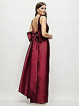 Front View Thumbnail - Burgundy Scoop Neck Corset Satin Maxi Dress with Floor-Length Bow Tails