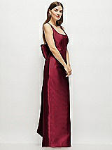 Side View Thumbnail - Burgundy Scoop Neck Corset Satin Maxi Dress with Floor-Length Bow Tails