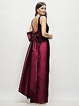 Front View Thumbnail - Cabernet Scoop Neck Corset Satin Maxi Dress with Floor-Length Bow Tails
