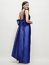 Front View Thumbnail - Cobalt Blue Scoop Neck Corset Satin Maxi Dress with Floor-Length Bow Tails