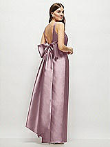 Front View Thumbnail - Dusty Rose Scoop Neck Corset Satin Maxi Dress with Floor-Length Bow Tails
