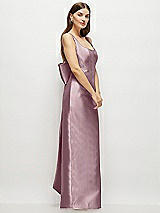 Side View Thumbnail - Dusty Rose Scoop Neck Corset Satin Maxi Dress with Floor-Length Bow Tails