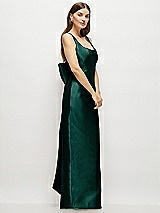 Side View Thumbnail - Evergreen Scoop Neck Corset Satin Maxi Dress with Floor-Length Bow Tails