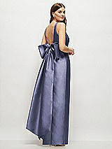 Front View Thumbnail - French Blue Scoop Neck Corset Satin Maxi Dress with Floor-Length Bow Tails