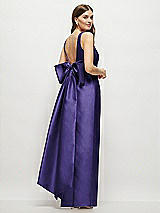 Front View Thumbnail - Grape Scoop Neck Corset Satin Maxi Dress with Floor-Length Bow Tails