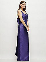 Side View Thumbnail - Grape Scoop Neck Corset Satin Maxi Dress with Floor-Length Bow Tails
