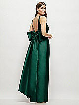 Front View Thumbnail - Hunter Green Scoop Neck Corset Satin Maxi Dress with Floor-Length Bow Tails
