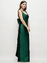 Side View Thumbnail - Hunter Green Scoop Neck Corset Satin Maxi Dress with Floor-Length Bow Tails