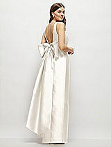 Front View Thumbnail - Ivory Scoop Neck Corset Satin Maxi Dress with Floor-Length Bow Tails