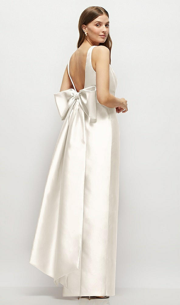 Front View - Ivory Scoop Neck Corset Satin Maxi Dress with Floor-Length Bow Tails
