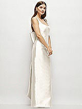 Side View Thumbnail - Ivory Scoop Neck Corset Satin Maxi Dress with Floor-Length Bow Tails