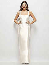 Rear View Thumbnail - Ivory Scoop Neck Corset Satin Maxi Dress with Floor-Length Bow Tails