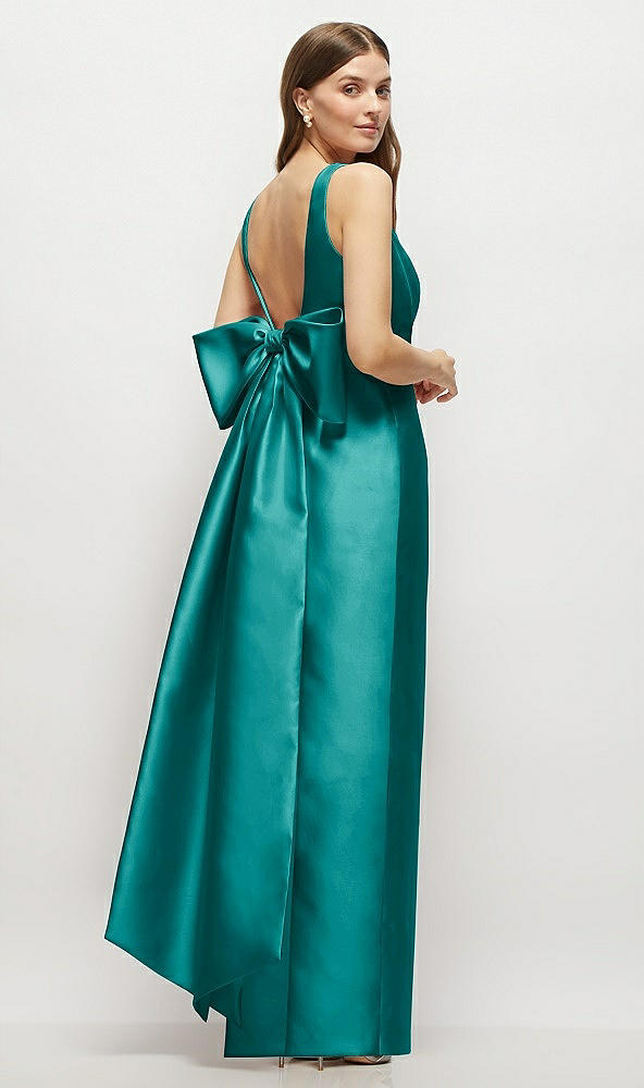Front View - Jade Scoop Neck Corset Satin Maxi Dress with Floor-Length Bow Tails
