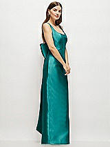 Side View Thumbnail - Jade Scoop Neck Corset Satin Maxi Dress with Floor-Length Bow Tails