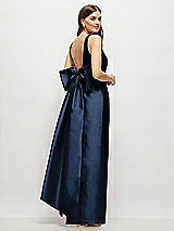 Front View Thumbnail - Midnight Navy Scoop Neck Corset Satin Maxi Dress with Floor-Length Bow Tails