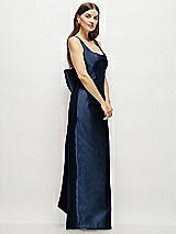 Side View Thumbnail - Midnight Navy Scoop Neck Corset Satin Maxi Dress with Floor-Length Bow Tails