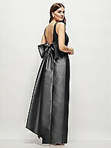 Front View Thumbnail - Pewter Scoop Neck Corset Satin Maxi Dress with Floor-Length Bow Tails