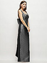 Side View Thumbnail - Pewter Scoop Neck Corset Satin Maxi Dress with Floor-Length Bow Tails