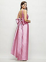Front View Thumbnail - Powder Pink Scoop Neck Corset Satin Maxi Dress with Floor-Length Bow Tails