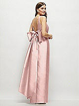 Front View Thumbnail - Rose - PANTONE Rose Quartz Scoop Neck Corset Satin Maxi Dress with Floor-Length Bow Tails